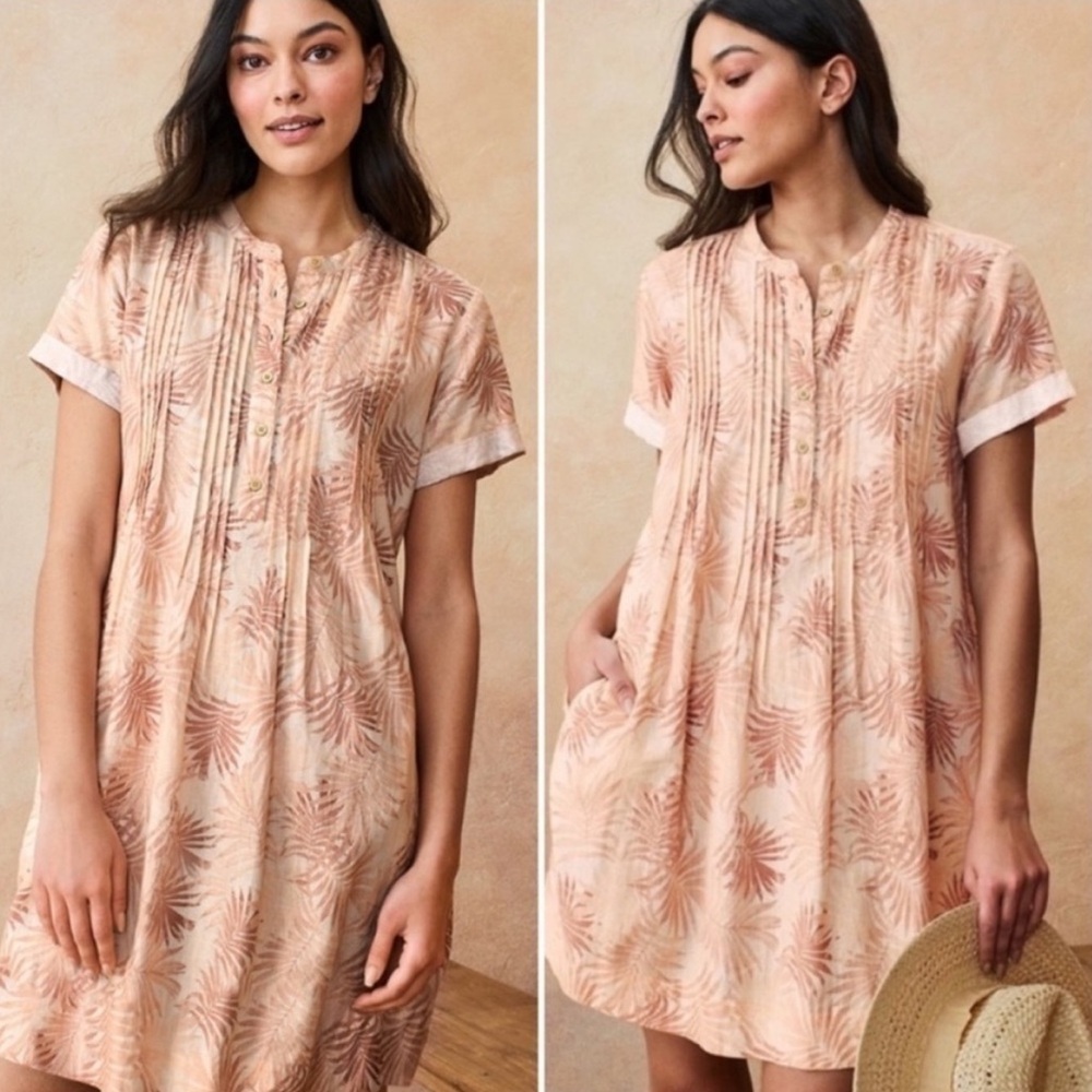 Faherty Gemina Linen Orange Palm Print Mini Dress XS